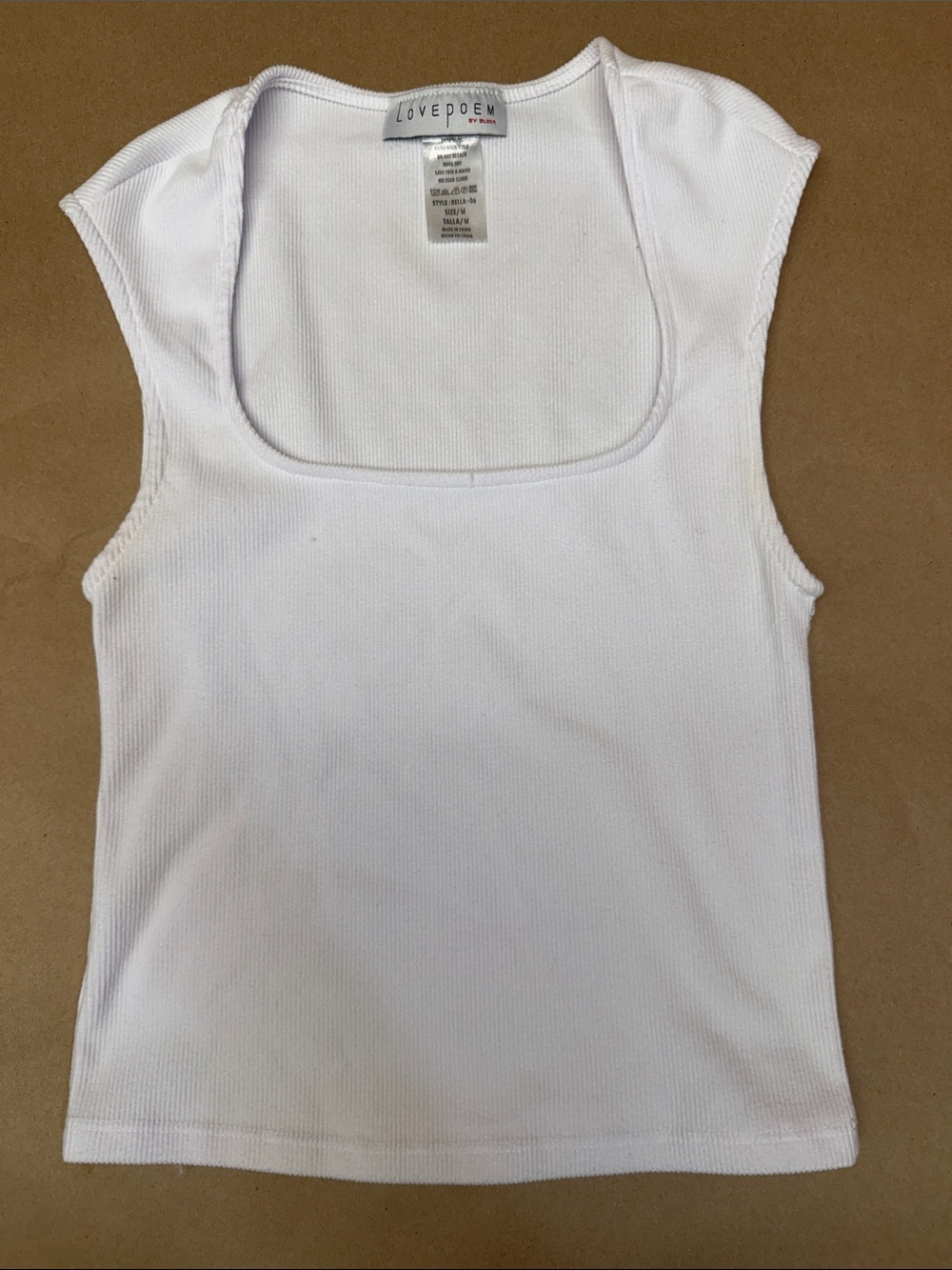Lovepoem White Ribbed Square-Neck Tank